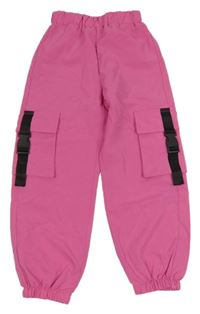 Tmavorůžové cargo cuff šusťákové kalhoty SHEIN