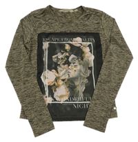 Béžovo-černé melírované triko s růžemi a nápisy GARCIA JEANS