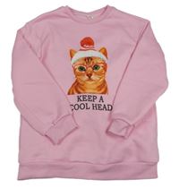 Růžová teplá mikina s kočičkou SHEIN