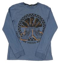 Tmavomodré pyžamové triko s botami a nápisy DESTINATION