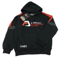 Nové - černo-červená mikina s nápisy a kapsou a kapucí 