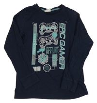 Tmavomodré pyžamové triko s ovladači a nápisy C&A