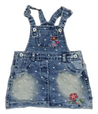 Modro-bílá puntíkatá riflová laclová sukně s ptáčky a srdíčky a volánky