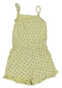 Světležluto-fialový květovaný letní overal s volánky George