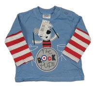 Nové - modro-červeno-bílé triko s pejskem a bubny a pruhy F&F