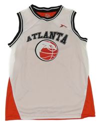 Bílo-červené sportovní basketbalové tílko s míčem a nápisem a číslem