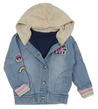 Světlemodrá riflová jarní baseballová bunda s Minnie a kapucí M&S