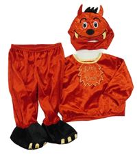 Kostým - 3Set - Červená sametová mikina s nápisy + červeno/černé polodupky + čepice - ďáblík M&S