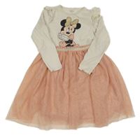 Smetanovo-růžové šaty s Minnie a třpytivým tylem a volánky C&A