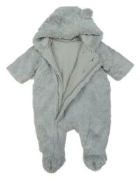 Světlešedá kožešinová zateplená kombinéza s kapucí s oušky Mothercare