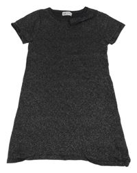 Tmavošedo-stříbrné melírované svetrové šaty s mašlí H&M