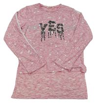 Růžové melírované triko s nápisem s flitry a fleky 