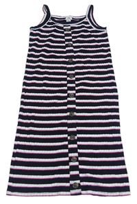 Černo-bílo-růžové pruhované žebrované šaty s knoflíky River Island
