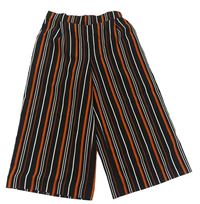 Černo-bílo-hnědé pruhované culottes kalhoty New Look