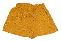 Okrové květované lehké kraťasy s páskem Primark