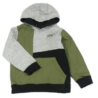 Šedo-khaki-černá mikina s nápisem a kapucí Matalan