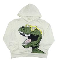 Bílá lehká mikina s dinosaurem a kapucí