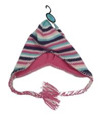 Nové - Růžovo-barevná pruhovaná čepice s třásněmi