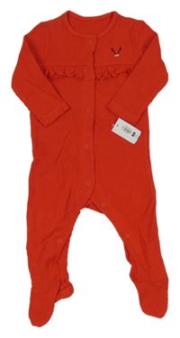 Nové - Červený žebrovaný overal s volánky a výšivkou Dunnes