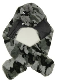 Šedá army chlupatá čepice se šálou - drak George