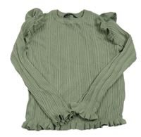 Khaki žebrovaný svetr s volánky George