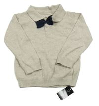 Nové - Šedý melírovaný polo svetr s motýlkem Dunnes