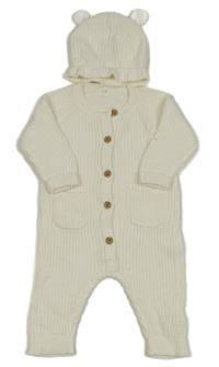 Nové - 2set - Smetanový pletený overal + čepice s oušky George