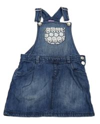 Modré riflové laclové šaty s krajkovými květy F&F