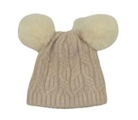 Béžová pletená čepice s bambulemi