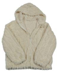 Béžová chlupatá propínací mikina s kapucí Shein