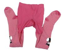 Tmavorůžovo-bílé pruhované punčocháče se sovami