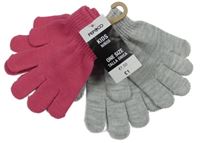 Nové - 2x prstové rukavice - šedé melírované třpytivé + tmavorůžové Pep&Co