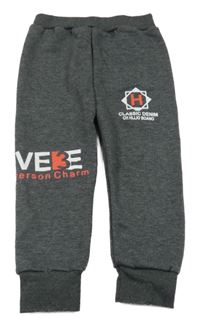 Tmavošedé melírované tepláky s potiskem