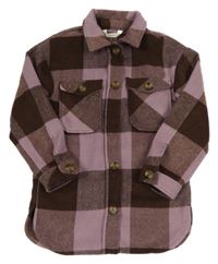 Hnědo-levandulová kostkovaná vlněná košilová bunda H&M