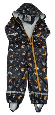 Tmavomodrá nepromokavá kombinéza s velrybami a kapucí Lupilu