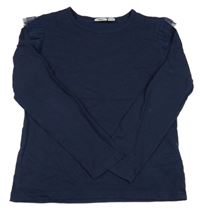 Tmavomodré triko s tylovými volánky BPC