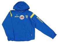 Modrá šusťáková bunda s potiskem a kapucí