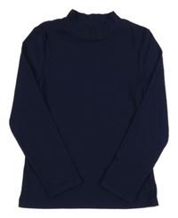 Tmavomodré žebrované triko se stojáčkem Tu