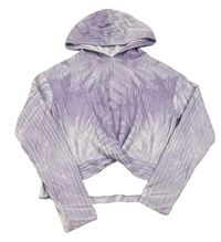 Lila-bílá batikovaná žebrovaná úpletová crop mikina s kapucí George