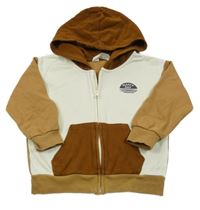 Béžovo-hnědá propínací mikina s nápisem a kapucí H&M