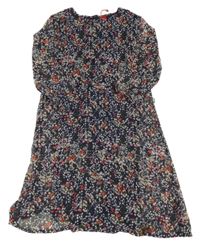 Tmavomodré květované šifonové šaty Esprit