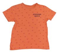 Oranžové tričko s palmami a nápisem Primark