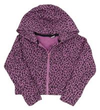 Růžovo-černá leopardí propínací crop mikina s kapucí Tu
