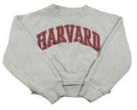 Šedá melírovaná crop mikina s nápisem - Harvard 