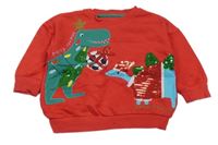 Červená mikina s dinosaury a flitry zn. F&F