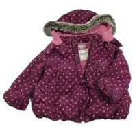 Vínová puntíkatá semišová zateplená bunda s kapucí zn. M&S