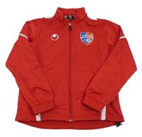 Červená sportovní propínací mikina s erbem a výšivkou