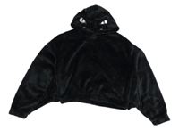 Černá plyšová crop mikina s kapucí s příšerkou H&M