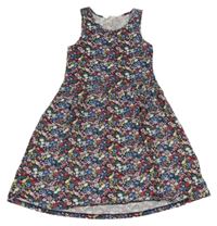 Černo-barevné květované bavlněné šaty H&M