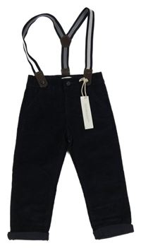 Nové - tmavomodré manšestráky s kšandami Rocha John Rocha